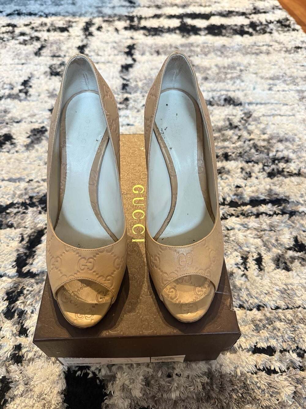 Gucci Guccissima Leather Peep Toe Heels